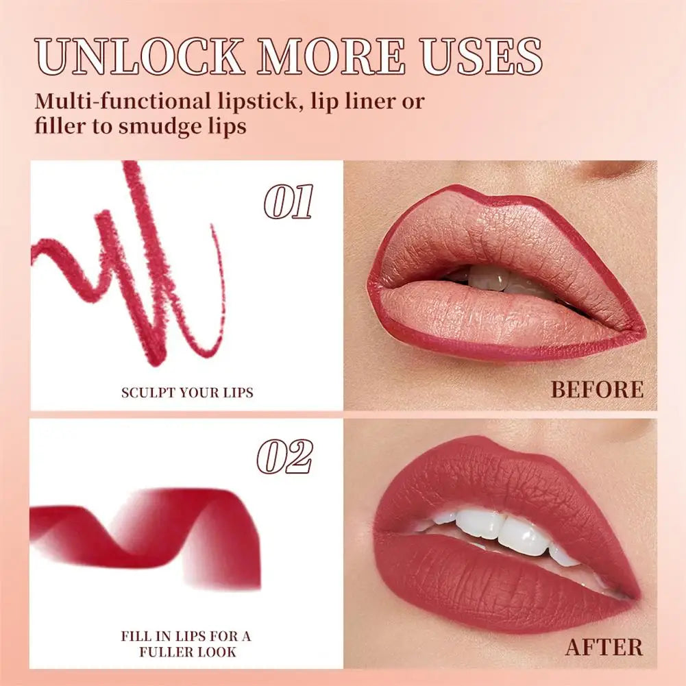 Creion Contur Buze Mat – Rezistent la Transfer, Ruj Lichid Waterproof, Roșu Sexy