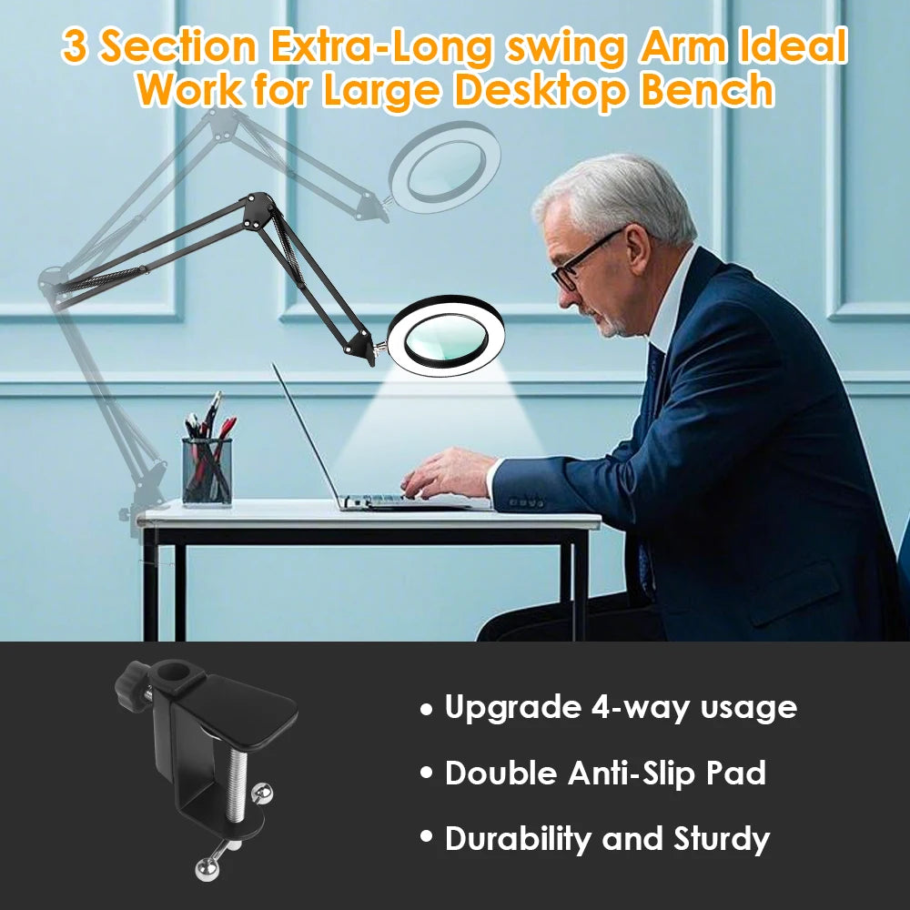 Triple Fold 8X/10X Illuminated Magnifier USB 3 Colors LED Magnifying Glass for Soldering Iron Repair/Table Lamp/Skincare Beauty