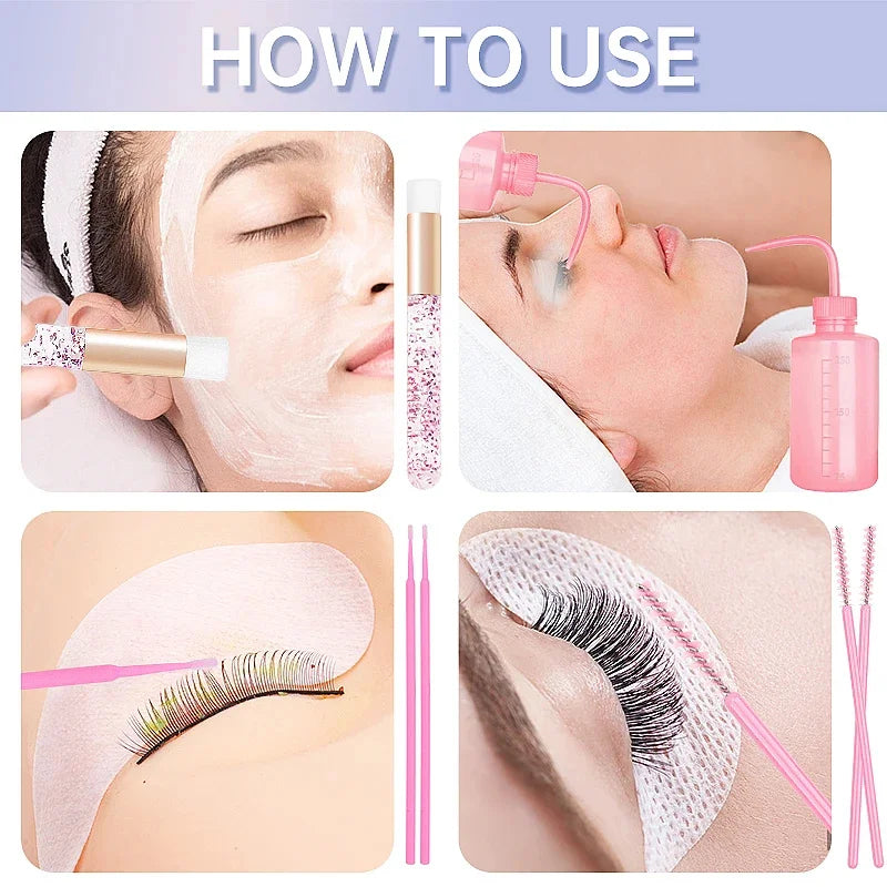 Set Complet Curățare Extensii Gene – Pensule, Pieptene, Microbrush & Sticluță Șampon