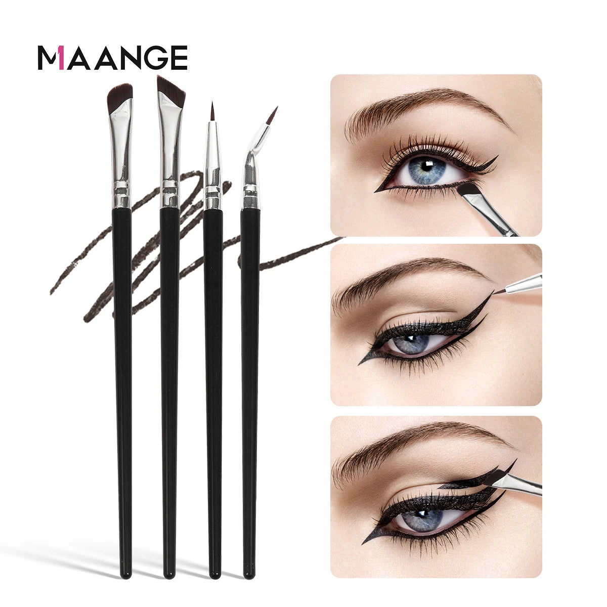 Set 4 Pensule Profesionale pentru Ochi – Fard, Sprâncene, Eyeliner, Contur