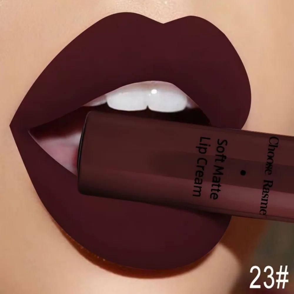 Lip Gloss Mat Catifelat – Ruj Lichid Rezistent la Apă, Nuanțe Roșu & Nude