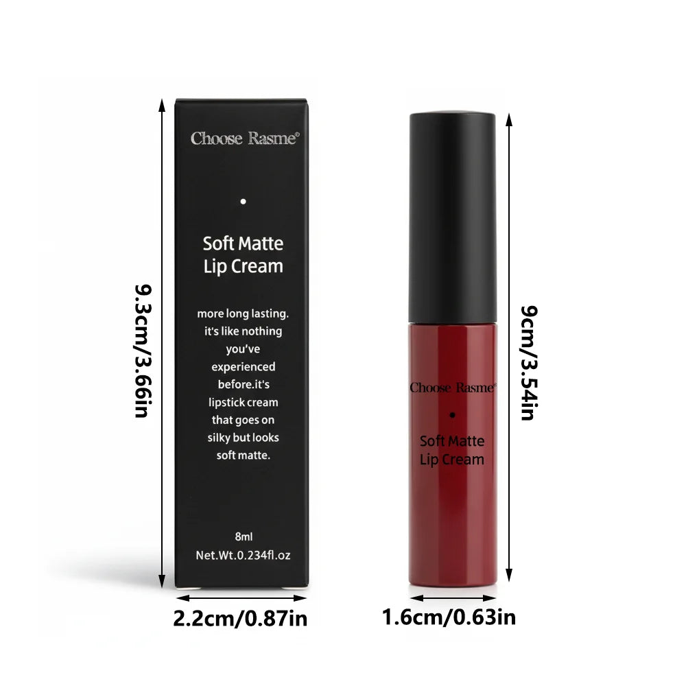Lip Gloss Mat Catifelat – Ruj Lichid Rezistent la Apă, Nuanțe Roșu & Nude